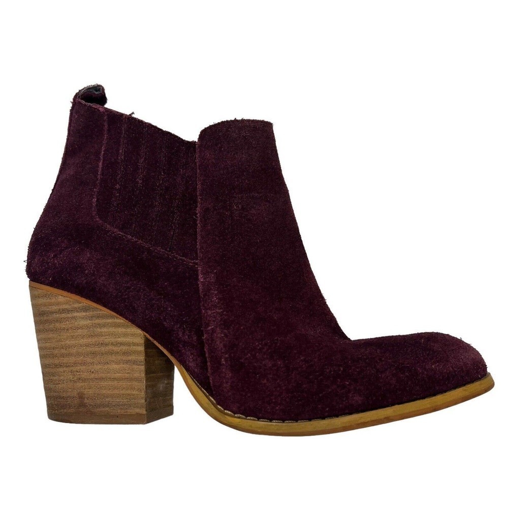 Crown Vintage Maroon Burgandy Suede Leather Ankle Boots Size 7.5M Lasso Slip On